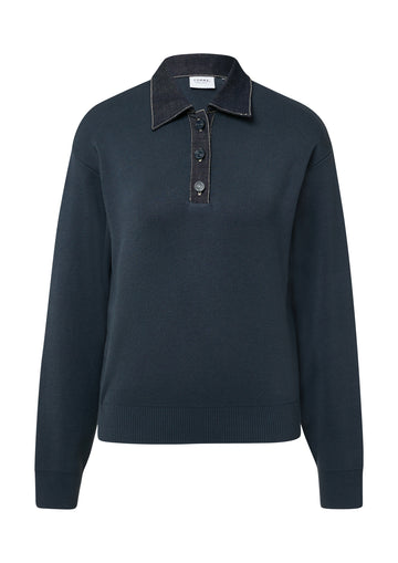 Pullover mit Denim-Polokragen