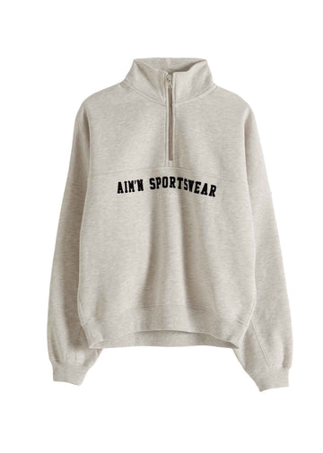 Varsity Sweat Half Zip in  Beige Melange