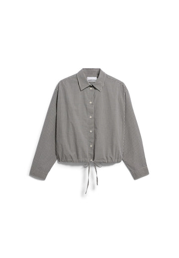 Karierte Oversize-Bluse mit Kordelzug und Hemdkragen
