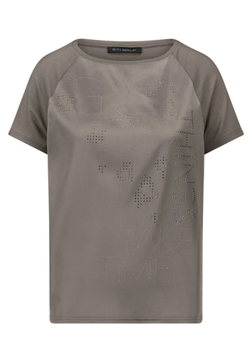 Blusenshirt mit Glitzersteinen und U-Boot-Ausschnitt