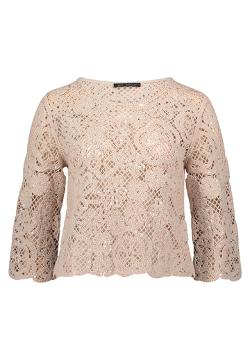 Lochstrick-Pullover mit Häkelmuster