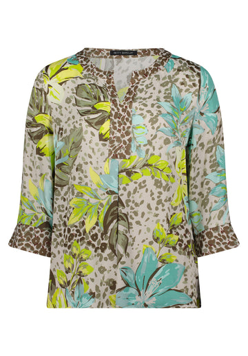 Schlupfbluse mit Blumen-Animal-Print-Mix