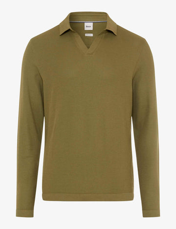 BRAX Princeton Langarm-Poloshirt aus Baumwoll-Modal-Mix