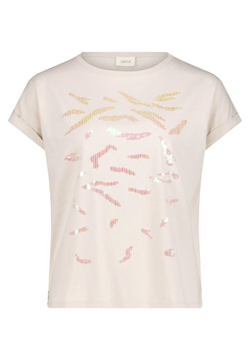 Baumwollshirt mit Pailletten und Ärmelaufschlag