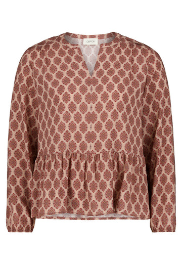 Casual-Bluse mit V-Ausschnitt und Raffung