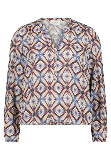 Casual-Bluse mit grafischem Muster und V-Ausschnitt