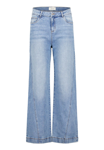 Wide Leg Jeans mit Teilungsnaht und Used-Waschung