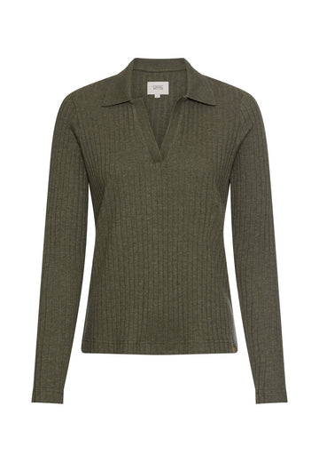 Langarmshirt mit geripptem Kragen
