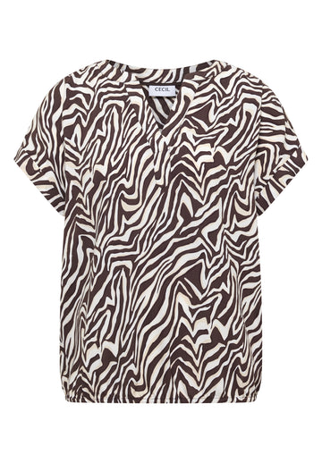 Bluse mit Split Neck und Zebra-Print