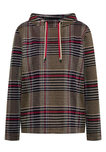 Jerseyshirt mit Funnel Neck und Karomuster