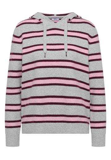 Langarm Pullover mit Kapuze und Streifen