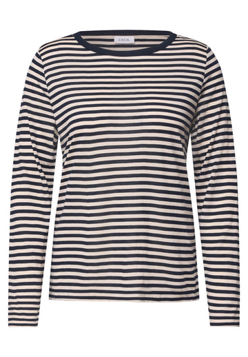 Langarmshirt mit Boat Neck und Streifen