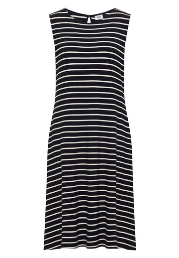 Midikleid mit Rundhals und Streifen