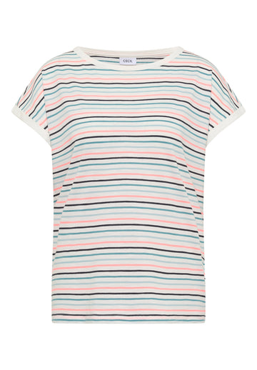 T-Shirt mit Boat Neck und Turn-Up-Detail
