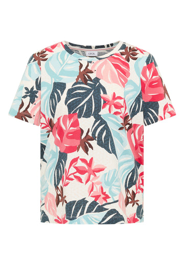 T-Shirt mit Rundhals und Blätterprint