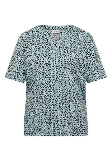 T-Shirt mit Split Neck und Print