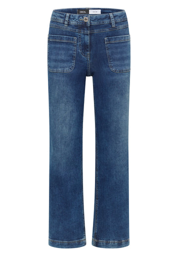 Wide Leg Patch Pocket Jeans