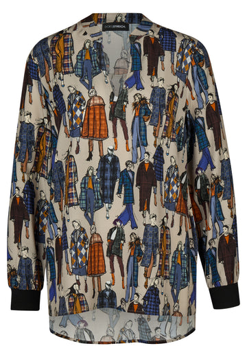 Bluse mit Motivprint und breiten Bündchen