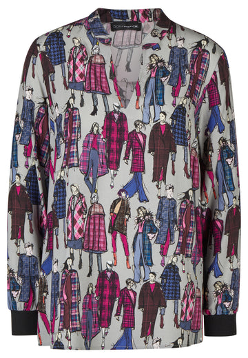 Bluse mit Motivprint und breiten Bündchen