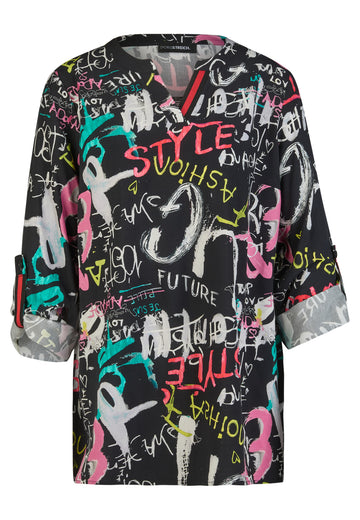 Bluse mit farbenfrohem Graffiti-Print und A-Linie