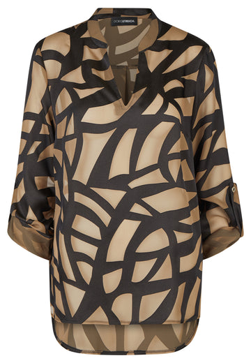 Bluse mit zweifarbigem Grafik-Print und A-Linie