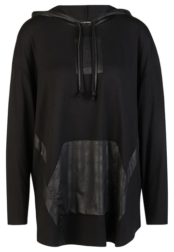 Hoodie-Long-Shirt aus Jersey mit Lederimitat-Details