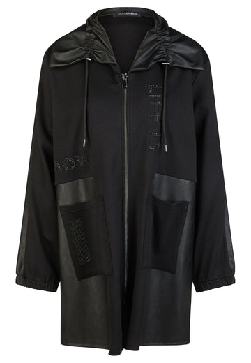 Long-Jacke aus Lederimitat und Punto-di-Roma-Wirkware