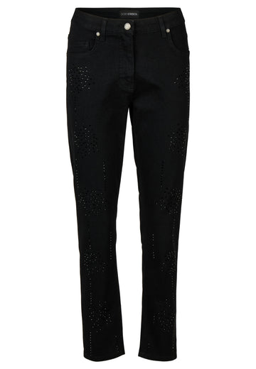 Schwarze Slim-Fit Jeans mit tonigem Strass und 5-Pocket-Design