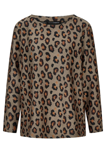 Shirt-Pulli mit Leo-Print und metallischer Ottoman-Struktur