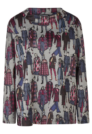 Sweatshirt aus Wirkware mit Karo-Fashionista-Print