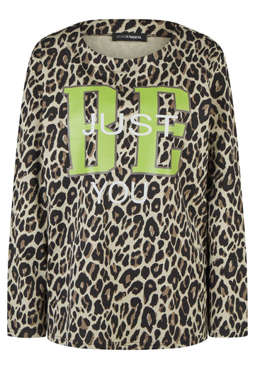 Sweatshirt mit Leo-Print und Wording-Motiv