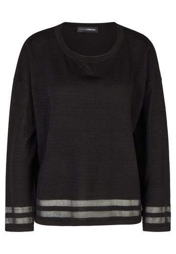 Verkürzter Strickpullover mit halbtransparenten Schmuck-Streifen