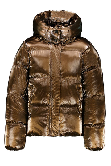 Glänzende Pufferjacke mit Kapuze