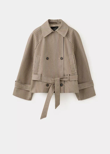 EVEREST Kurzer Trenchcoat mit Karomuster und Gürtel
