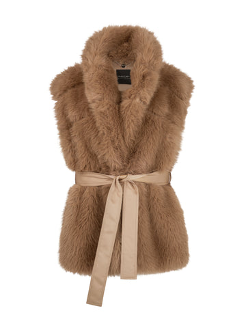 Fake-Fur-Weste mit Gürtel