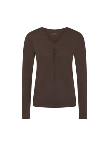 MARC CAIN Stretch-Longsleeve mit Raffung und V-Ausschnitt