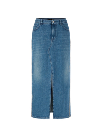 Denim-Midirock mit Seitenstreifen