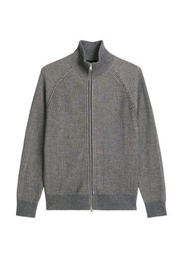 Stehkragen-Strickjacke aus Baumwoll-Schurwoll-Mix