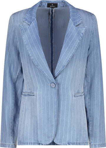 Jeansblazer mit Streifen und Schulterpolstern