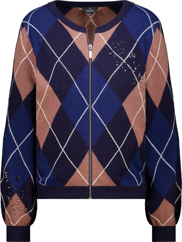 Strickjacke mit Rautenmuster und Strassdetails