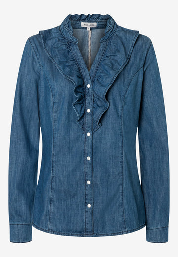 Jeansbluse mit Rüsche