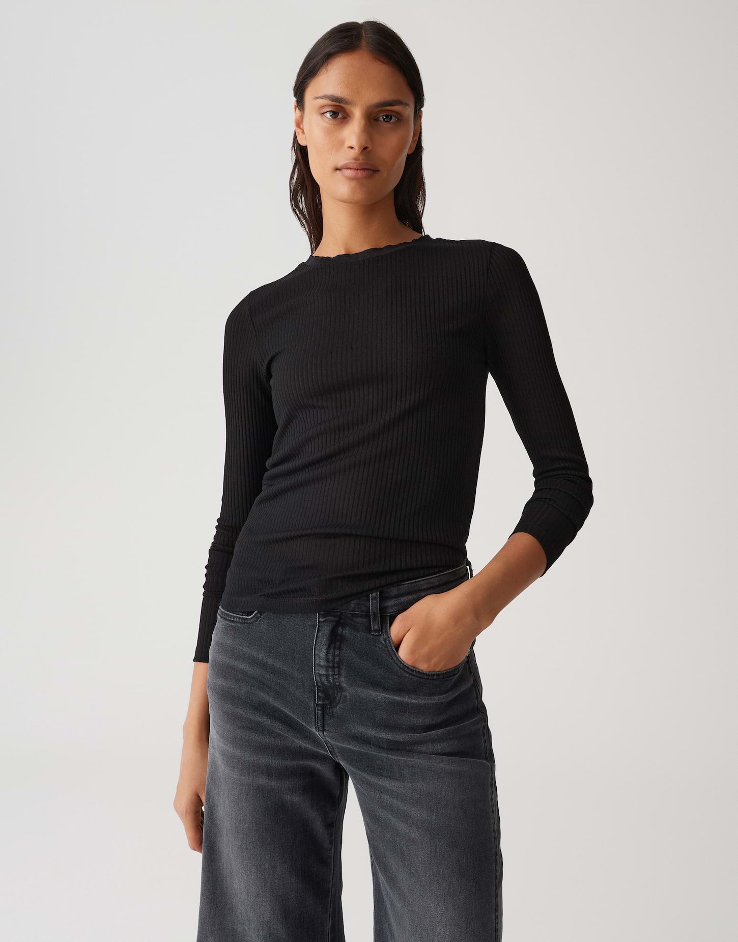 OPUS Langarmshirts  schwarz