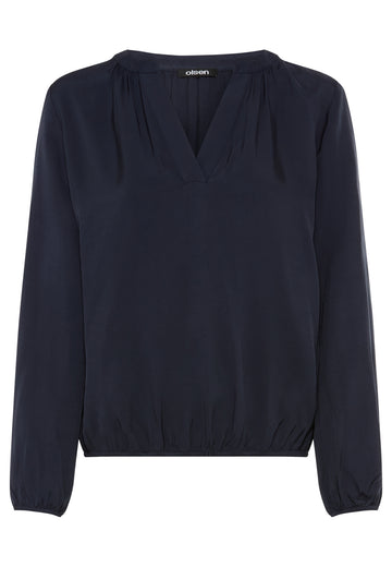 Bluse mit Tunikaausschnitt und elastischem Saum