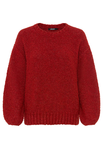 Bouclé-Strickpullover mit Rundhalsausschnitt und überschnittenen Schultern