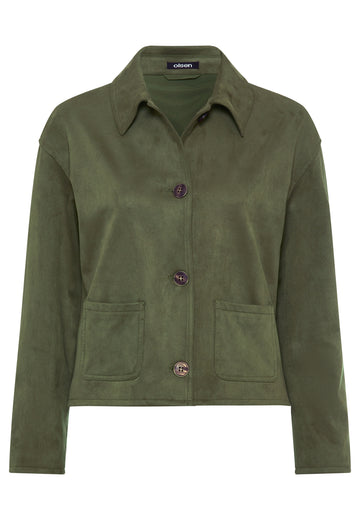 Faux-Suede-Jacke mit Hemdblusenkragen und Knopfleiste