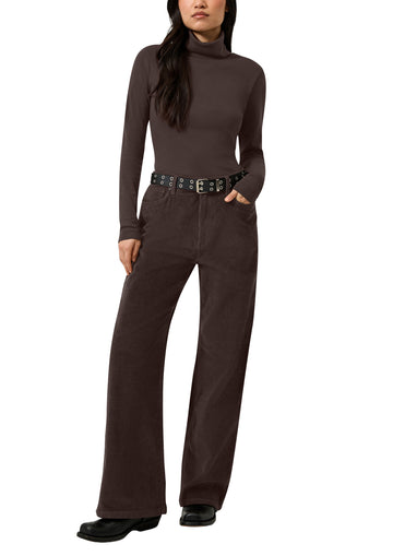Cordhose mit Wide Leg und mittlerer Bundhöhe