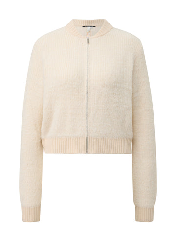Flauschige Blouson-Strickjacke mit Bomberkragen