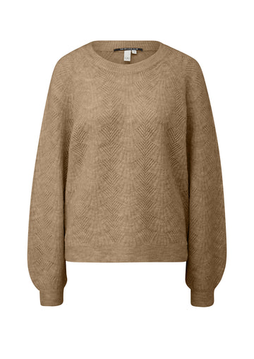 Flauschiger Ajour-Pullover in Melangeoptik