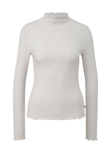 Geripptes Langarmshirt mit Stehkragen