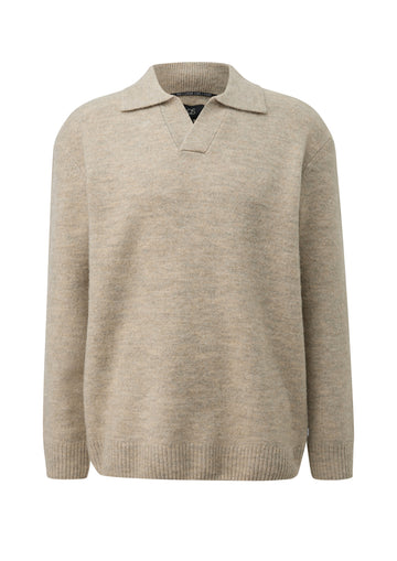 Melierter Strickpullover mit Polokragen